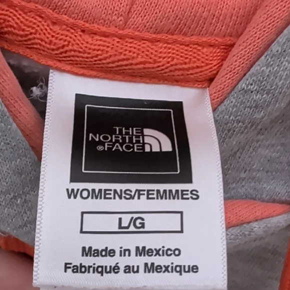 The North Face Womens Light Gray Hoodie with Coral Logo and Drawstrings - Picture 2 of 9
